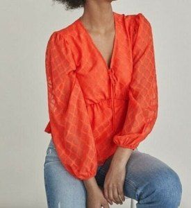 NWT Elizabeth and James Size Large Boho Peasant Blouse Peplum Top Shirt